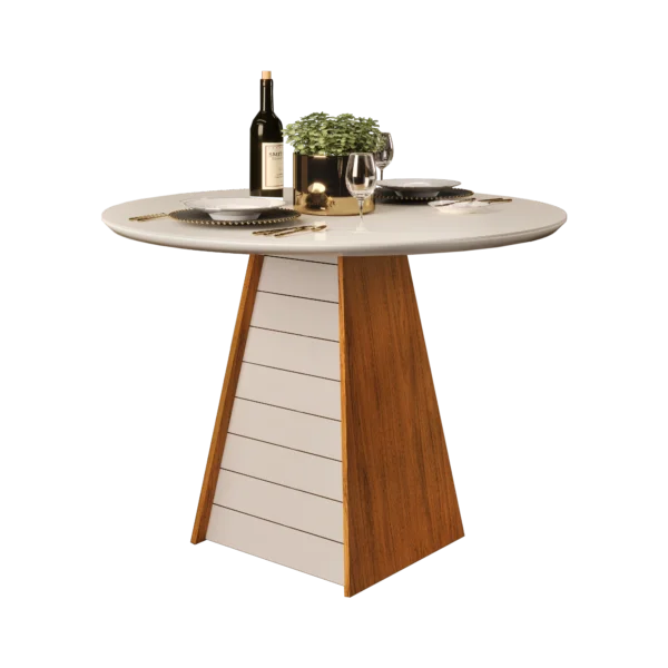MESA FLER - TAMPO CHANFRADO DE MADEIRA COM VIDRO 1035x807x1035 (REDONDO) FREIJO/OFF WHITE - Image 7