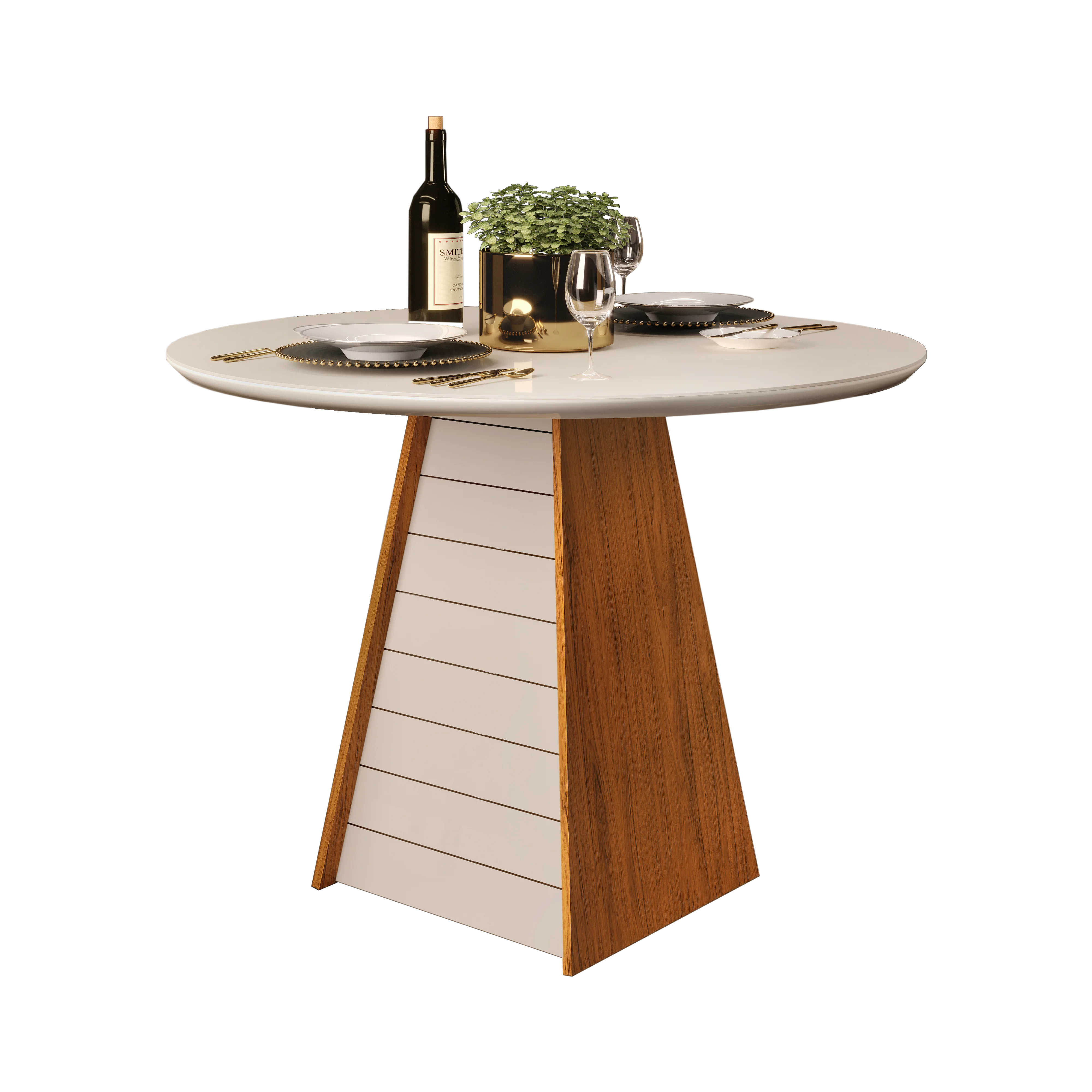 MESA FLER - TAMPO CHANFRADO DE MADEIRA COM VIDRO 1035x807x1035 (REDONDO) FREIJO/OFF WHITE - Image 7