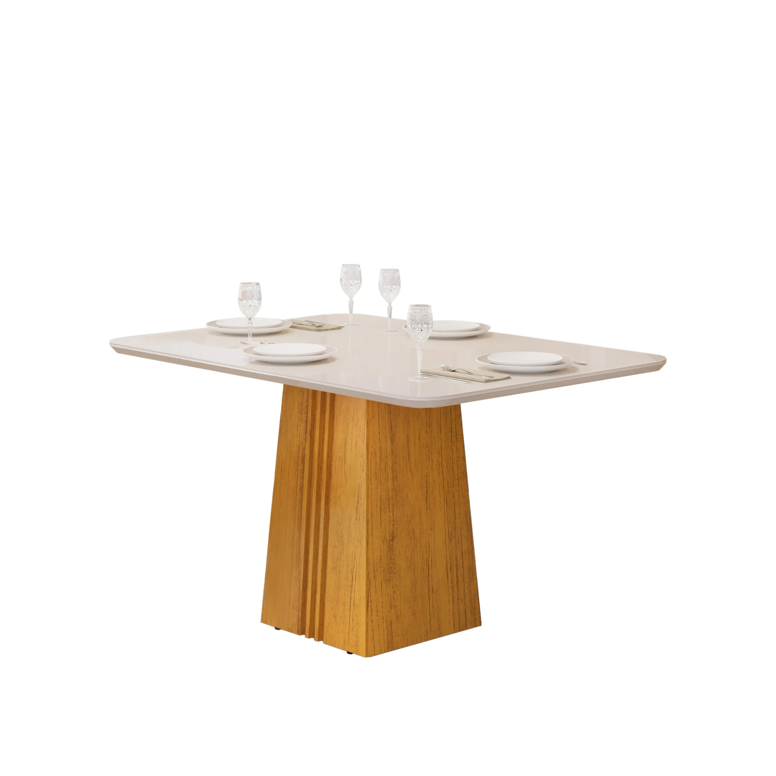 MESA ITALIA - TAMPO CHANFRADO COM VIDRO CURVO - 1200X900X32 CEDRO/OFF WHITE