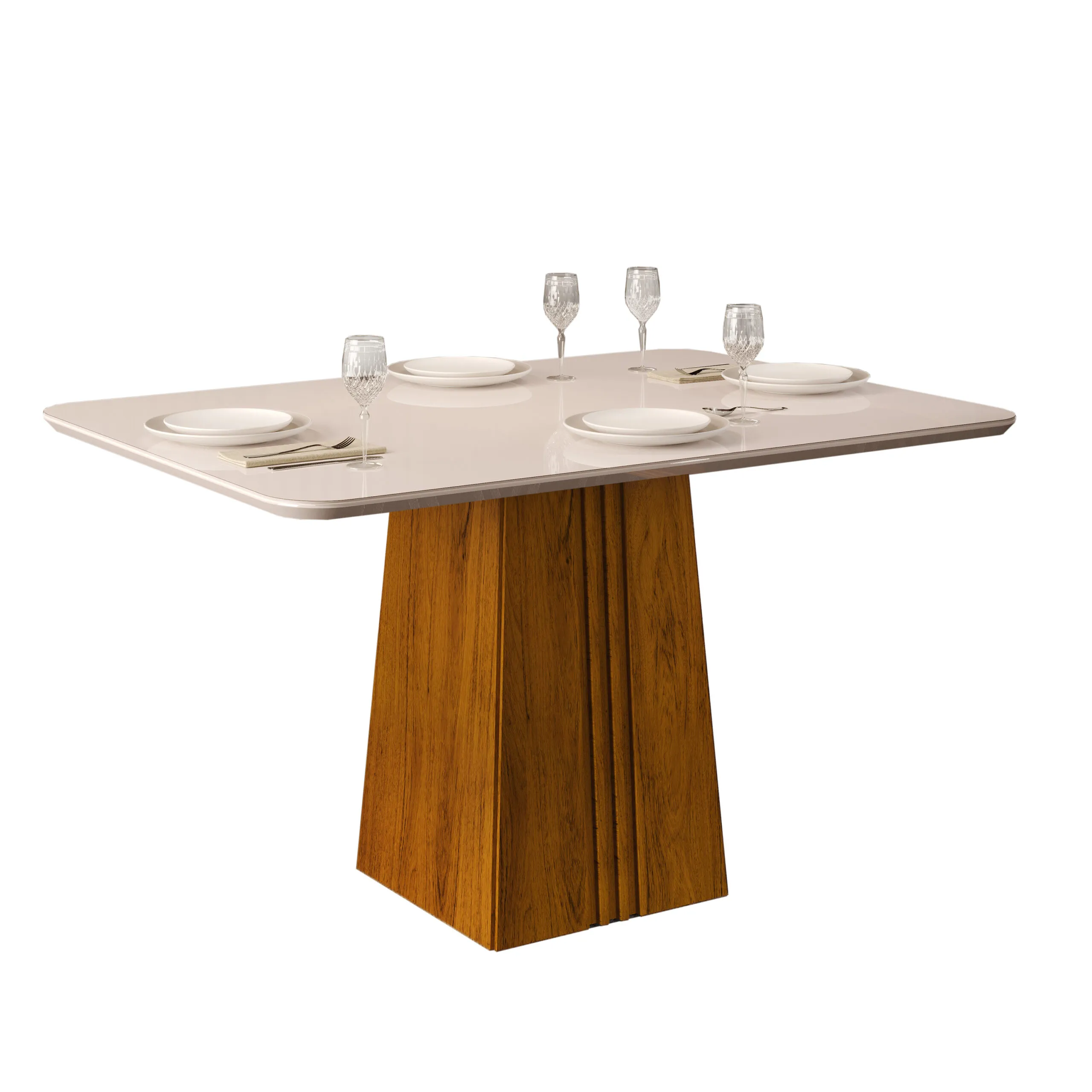 MESA ITALIA - TAMPO CHANFRADO COM VIDRO CURVO - 1200X900X30 FREIJO/OFF WHITE - Image 2