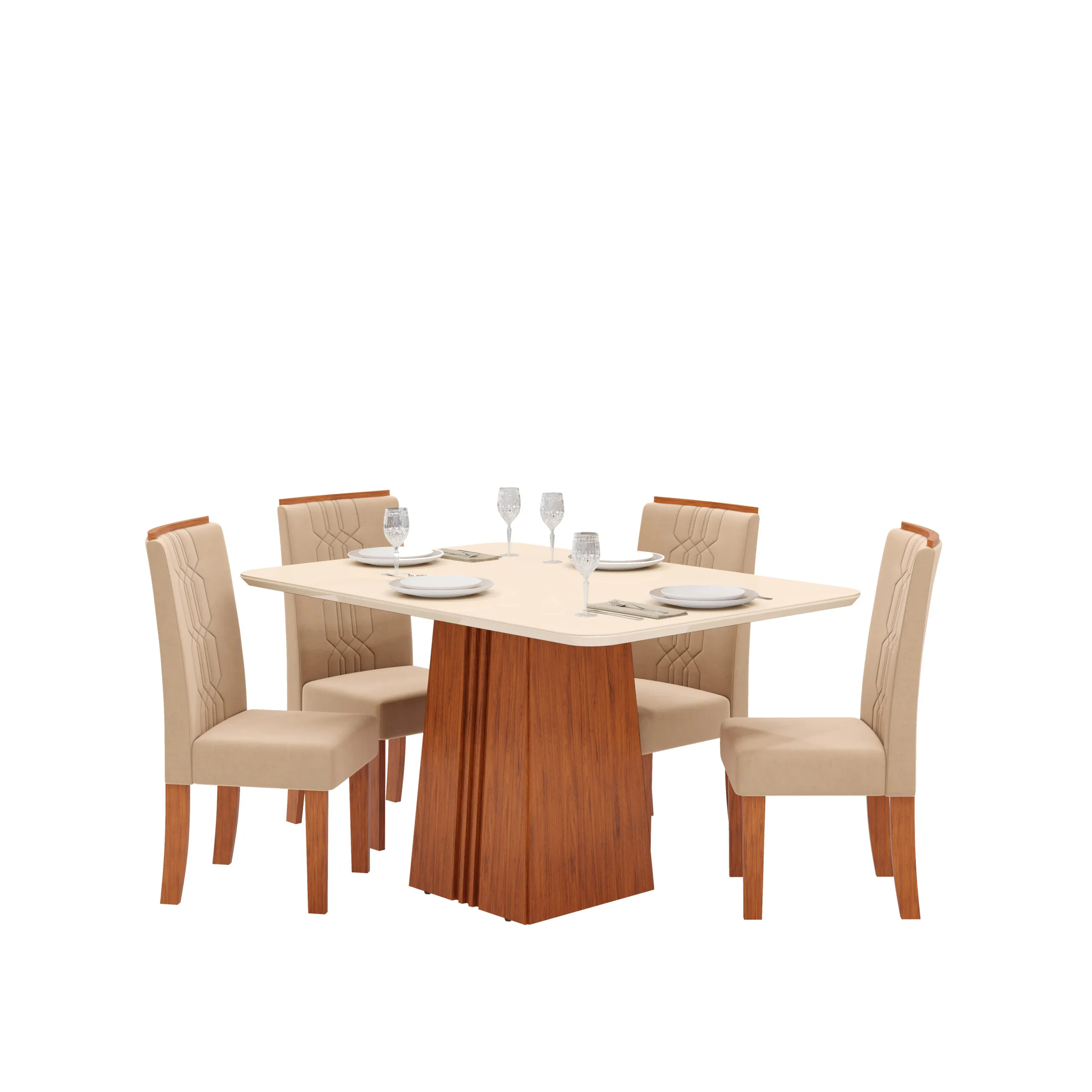 MESA ITALIA - TAMPO CHANFRADO COM VIDRO CURVO - 1200X900X30 FREIJO/OFF WHITE - Image 3