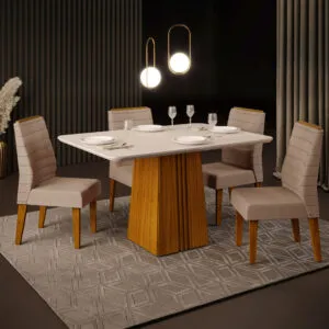 MESA ITALIA - TAMPO CHANFRADO COM VIDRO CURVO - 1200X900X30 FREIJO/OFF WHITE
