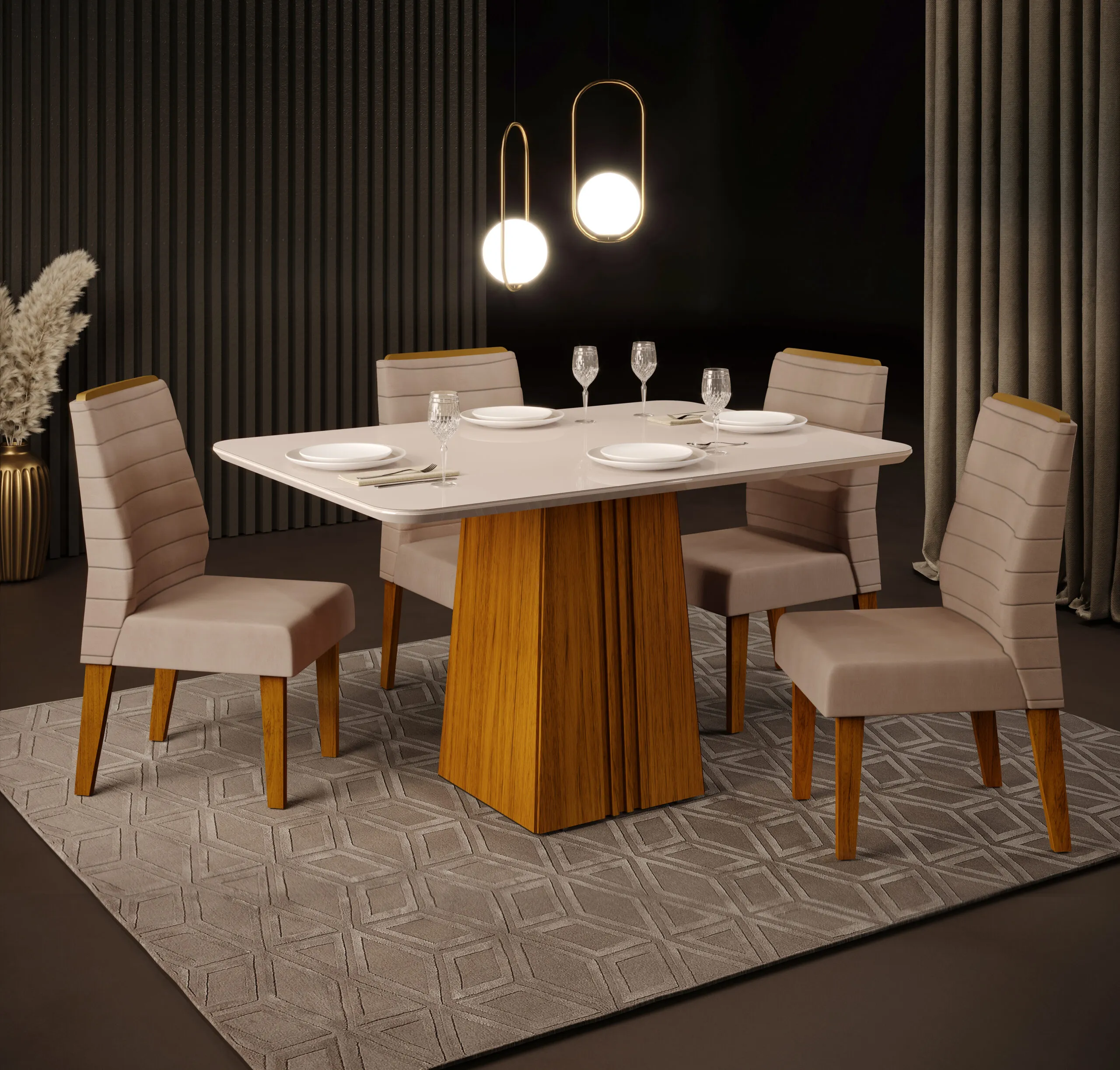 MESA ITALIA - TAMPO CHANFRADO COM VIDRO CURVO - 1200X900X30 FREIJO/OFF WHITE