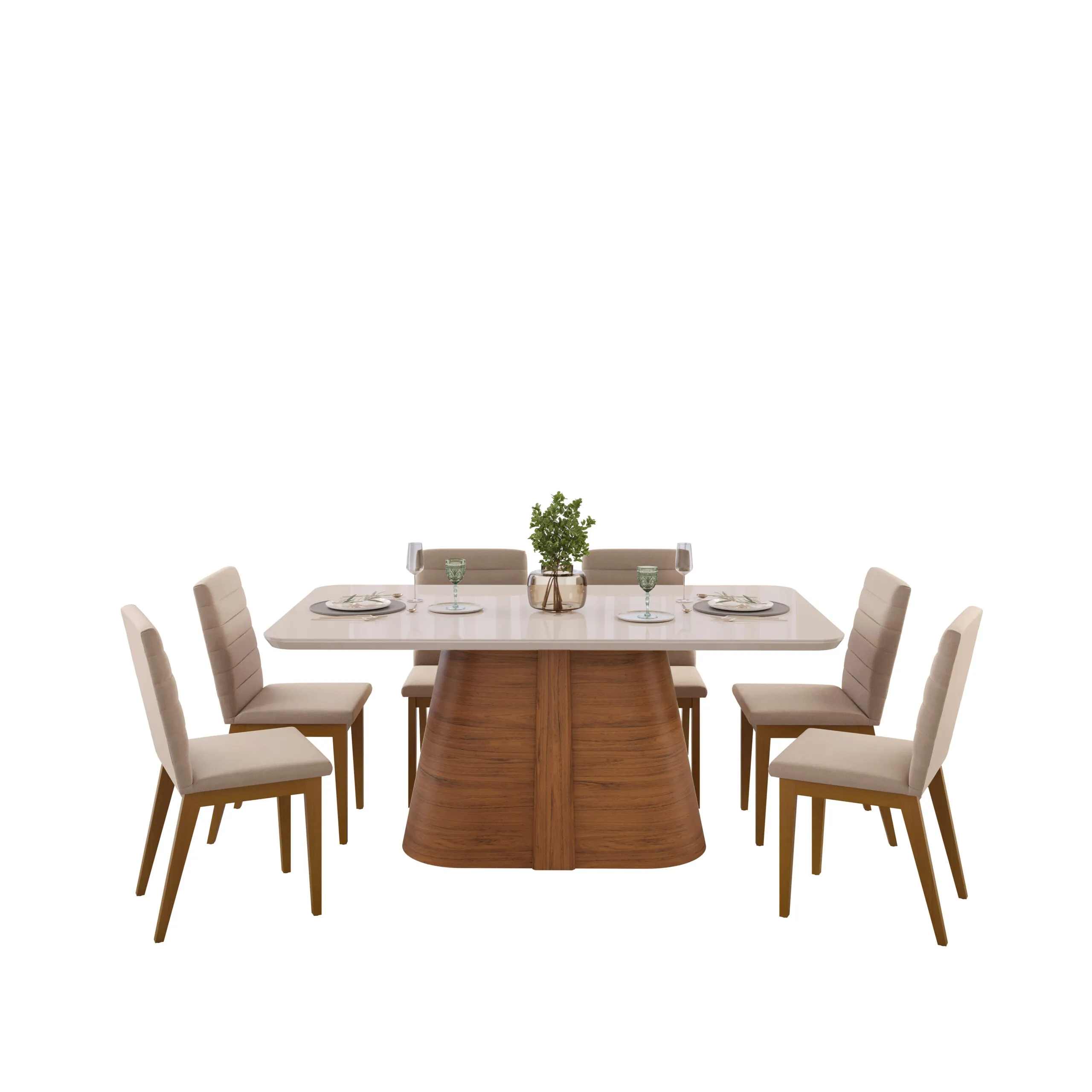 MESA RYZE - TAMPO CHANFRADO CURVO COM VIDRO - 1800X1000X30 MM FREIJO/OFF WHITE - Image 5