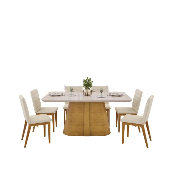 MESA RYZE - TAMPO CHANFRADO CURVO COM VIDRO - 1800X1000X30 MM CEDRO/OFF WHITE - Image 6