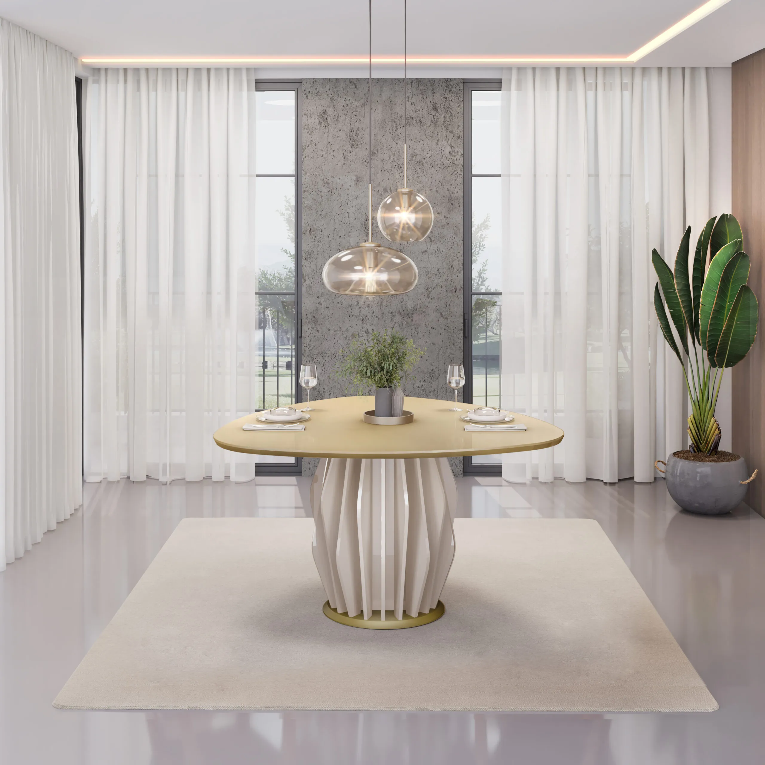 MESA TOKYO - TAMPO CHANF. ORGANICO MAD/VD 1360X1360X30 MM OFF WHITE/DOURADO - Image 4