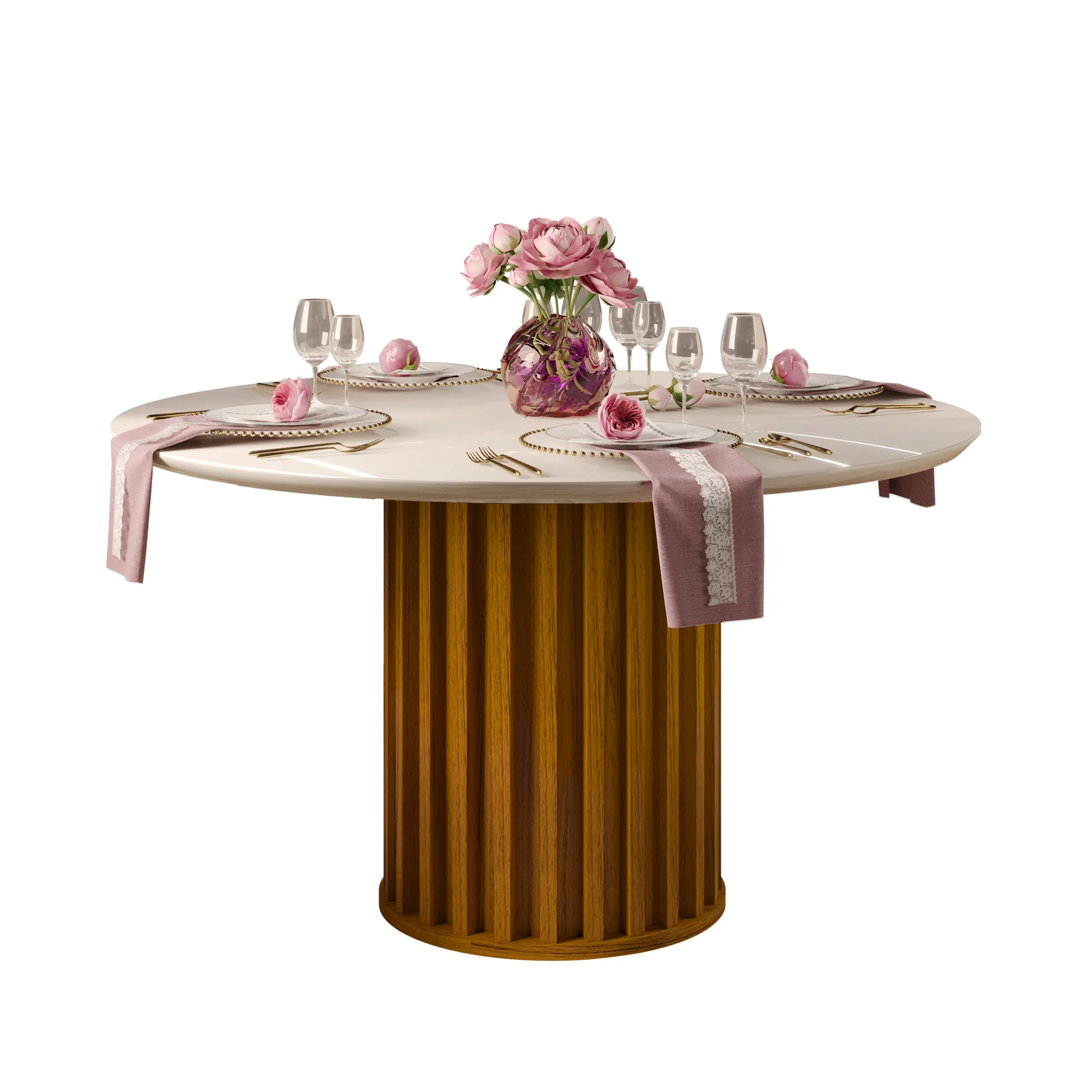 MESA VIENA TAMPO CHANF. REDONDO MAD/VD 1360X1360X30 MM FREIJO/OFF WHITE