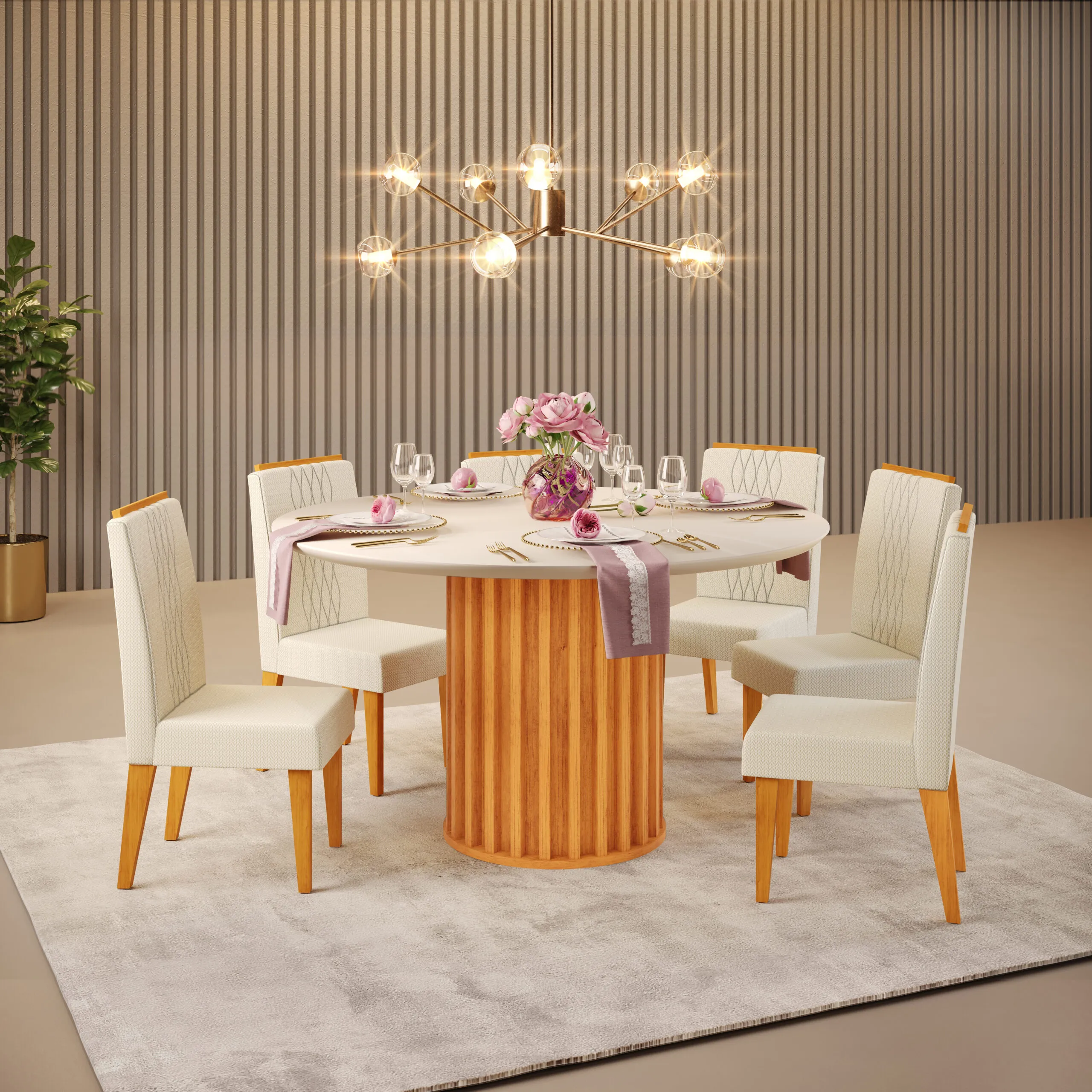 MESA VIENA TAMPO CHANF. REDONDO MAD/VD 1360X1360X30 MM CEDRO/OFF WHITE - Image 3