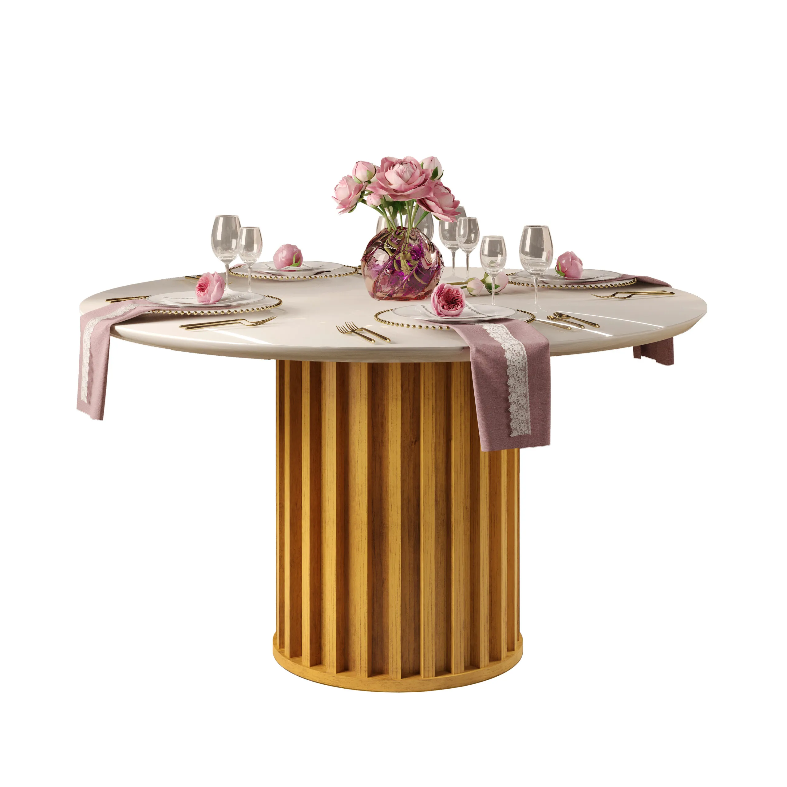 MESA VIENA TAMPO CHANF. REDONDO MAD/VD 1360X1360X30 MM CEDRO/OFF WHITE