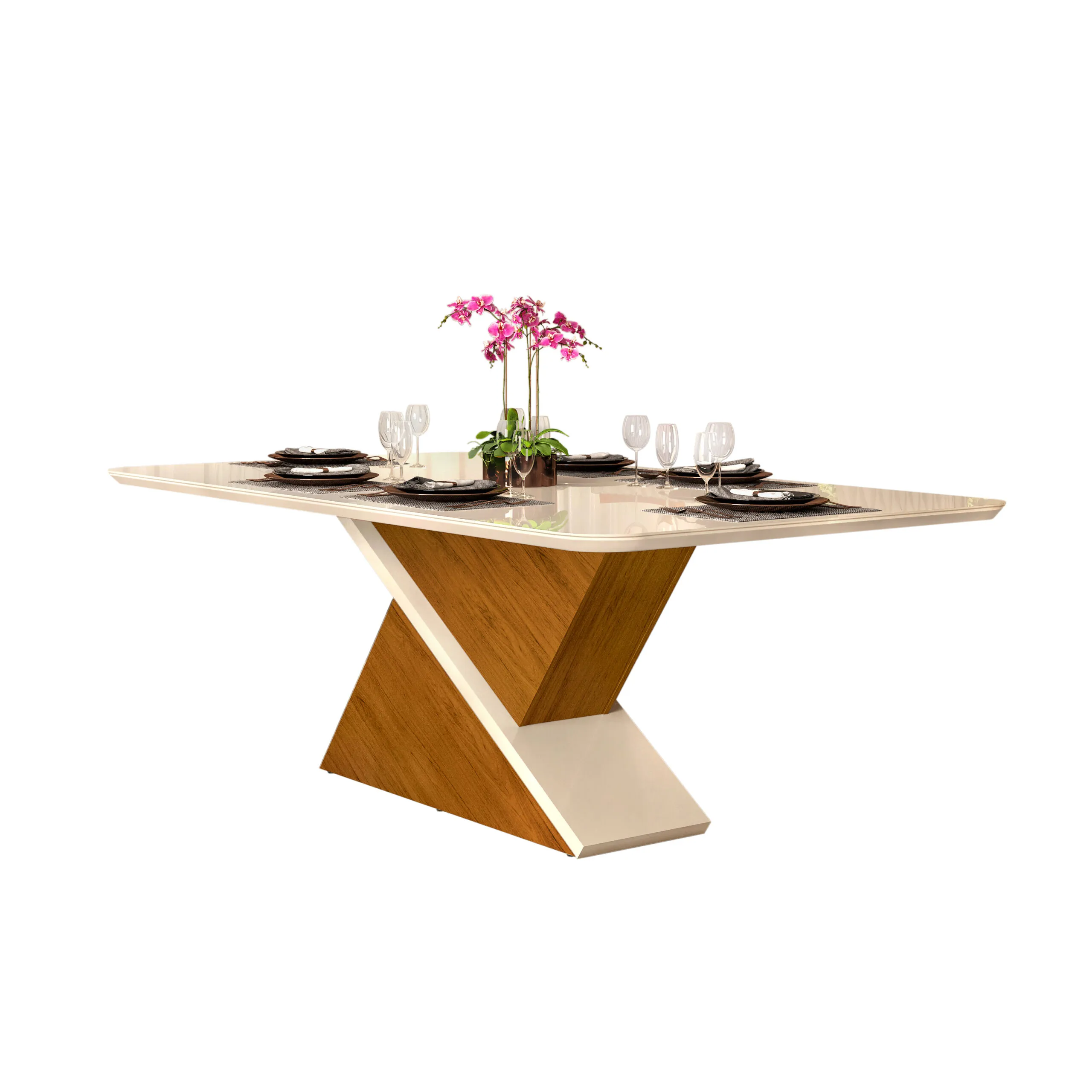 MESA ZAFIRA - TAMPO CHANF. CURVO MAD/VD 2000X1000X30 MM FREIJO/OFF WHITE