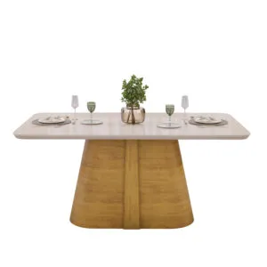 MESA RYZE - TAMPO CHANFRADO CURVO COM VIDRO - 1800X1000X30 MM CEDRO/OFF WHITE