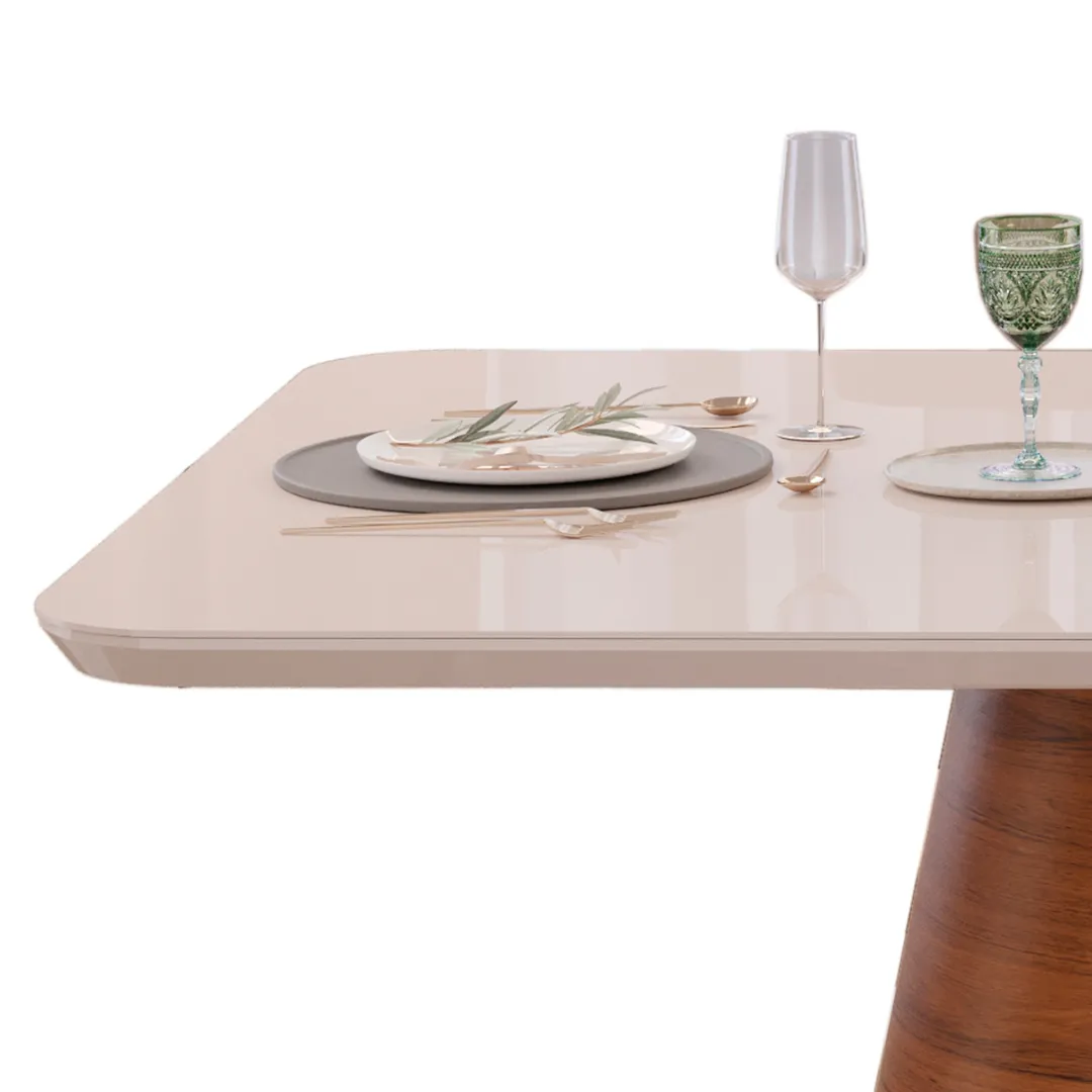 MESA RYZE - TAMPO CHANFRADO CURVO COM VIDRO - 1800X1000X30 MM FREIJO/OFF WHITE - Image 4