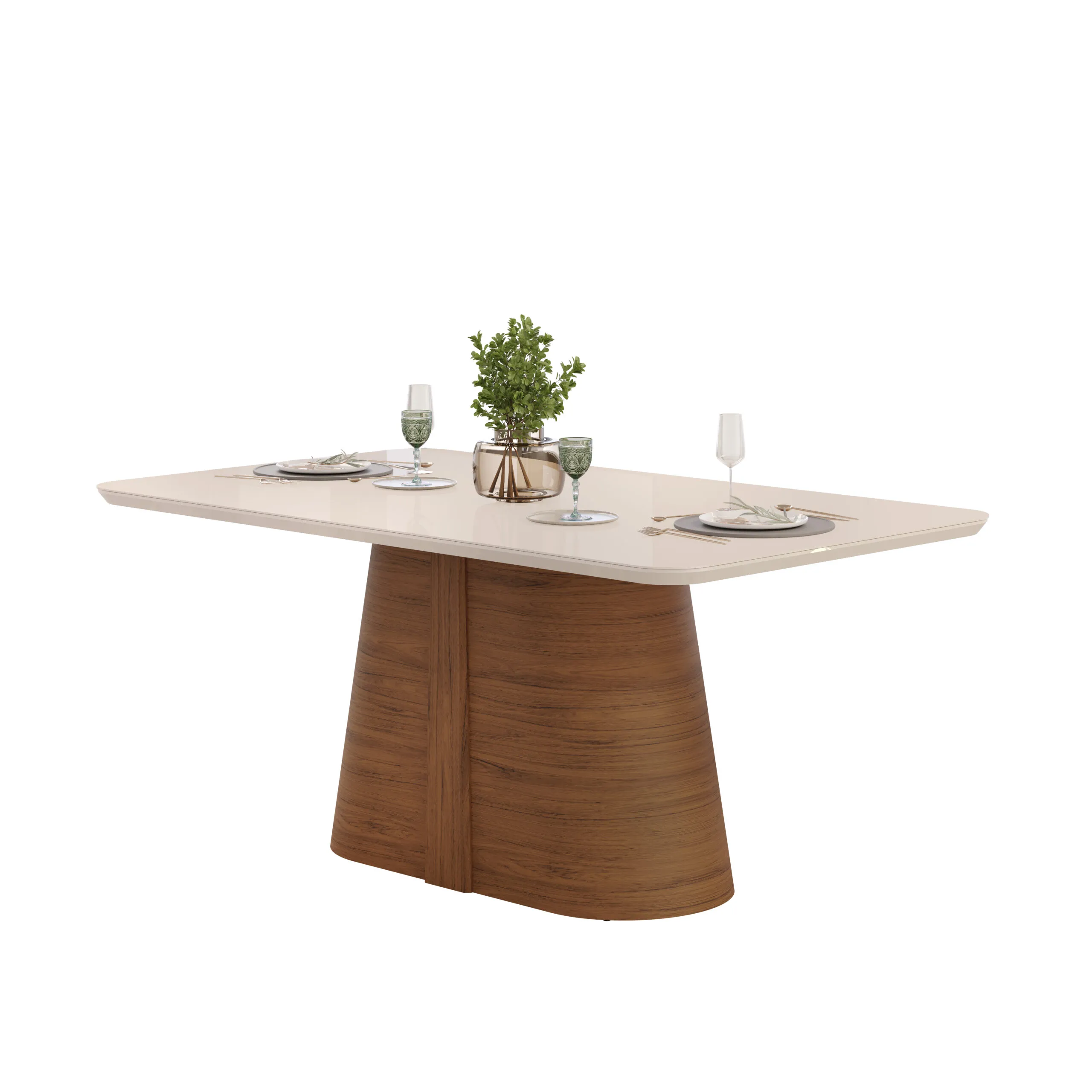 MESA RYZE - TAMPO CHANFRADO CURVO COM VIDRO - 1800X1000X30 MM FREIJO/OFF WHITE - Image 2