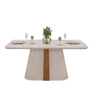 MESA RYZE - TAMPO CHANFRADO CURVO COM VIDRO - 1800X1000X30 MM OFF WHITE/FREIJO/OFF WHITE