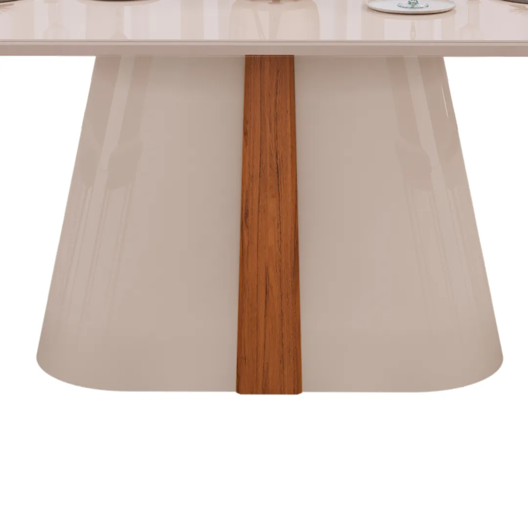 MESA RYZE - TAMPO CHANFRADO CURVO COM VIDRO - 1800X1000X30 MM OFF WHITE/FREIJO/OFF WHITE - Image 2