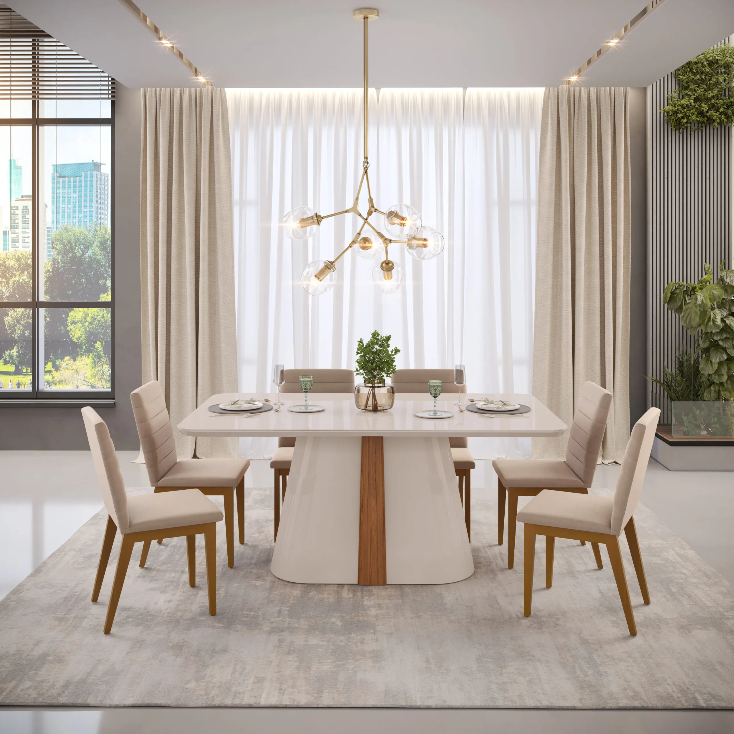 MESA RYZE - TAMPO CHANFRADO CURVO COM VIDRO - 1800X1000X30 MM OFF WHITE/FREIJO/OFF WHITE - Image 4